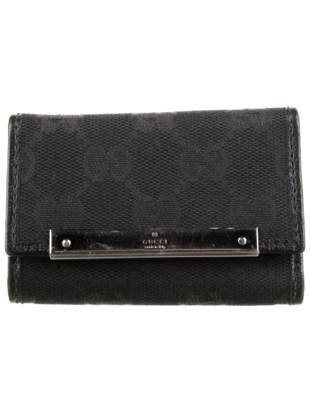 GUCCI Black Canvas GG Leather Trifold Key Holder w/ Box